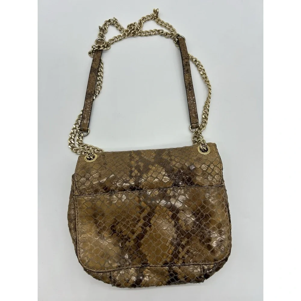 MICHAEL KORS Selma Python Embossed‎ Leather Studded Shoulder Bag Gold Chain Flap